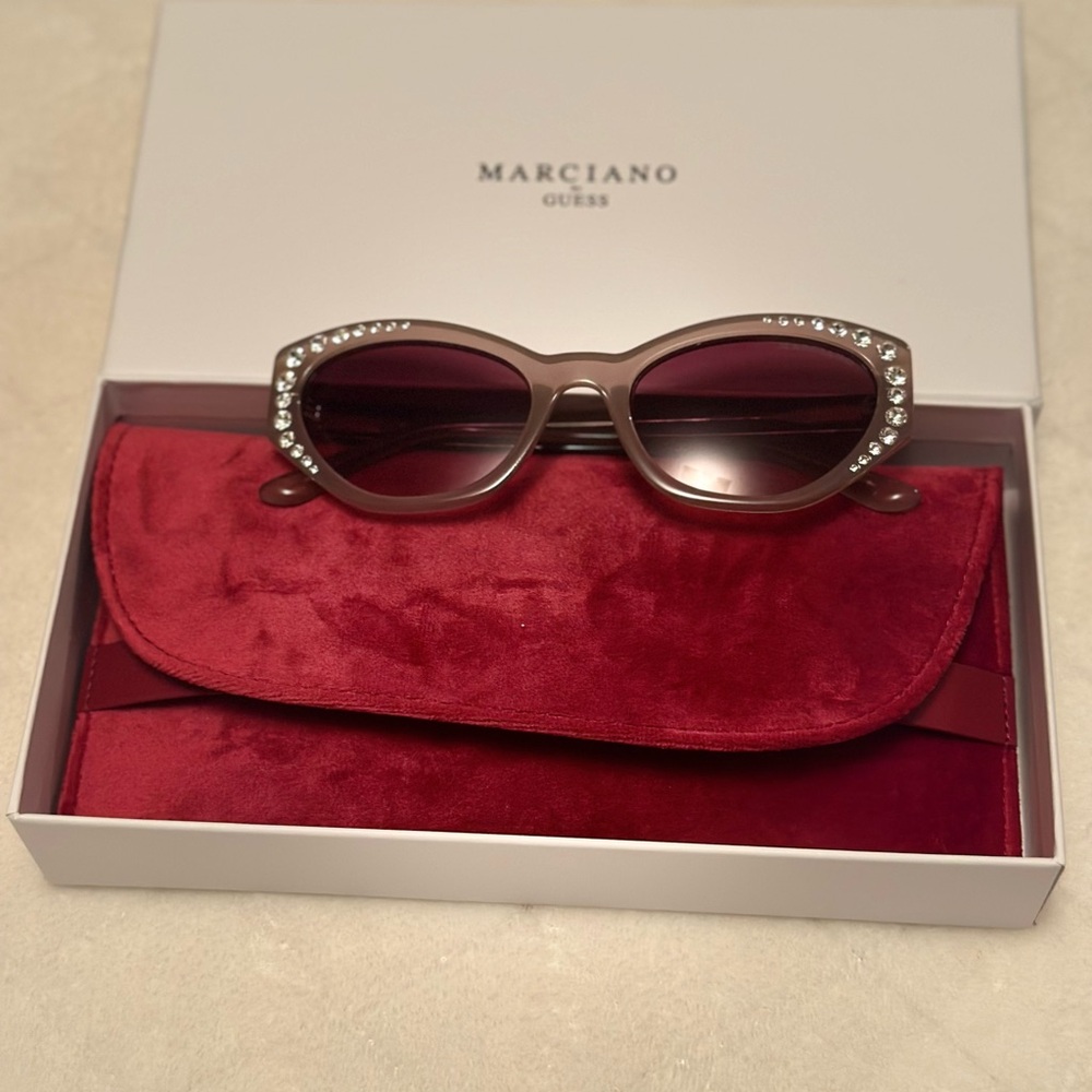 Guess by Marciano Embellished Brown Sunglasses with Red Case